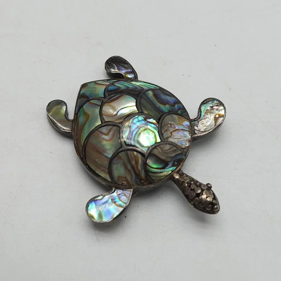 Vintage Abalone Shell Turtle Brooch Pendant 2 Inch 10.77g Sea Life Jewelry - Picture 2 of 5
